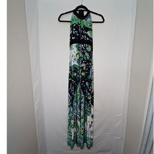 Women's Fave Hippie Boho Paisley Green Black Babydoll Maxi Dress Size Medium